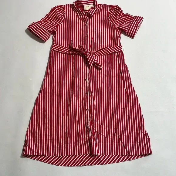 MAEVE “Kiana” red and white striped tie waist button down dress - Picture 1 of 9